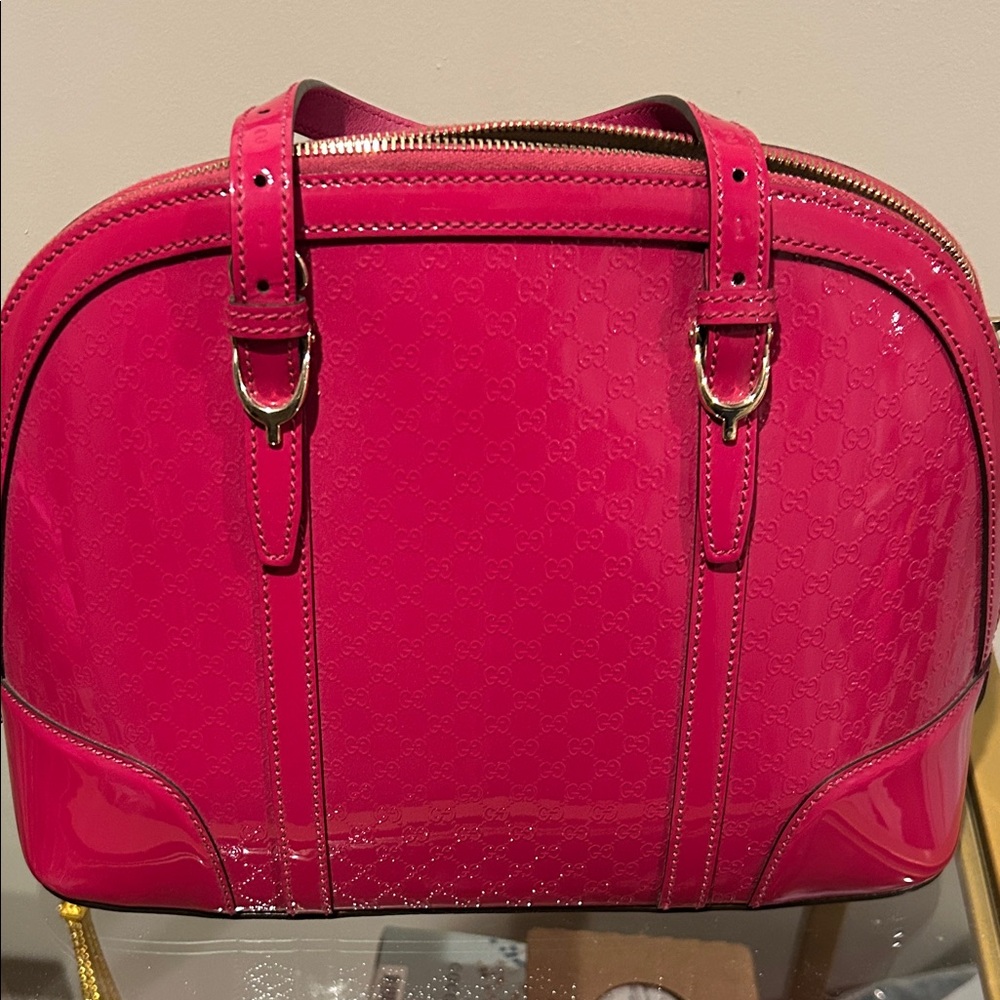 Gucci Guccissima Fuchsia Pink Patent Leather Satchel